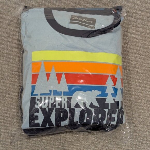 New Eddie Bauer Blue 3-piece Pajamas Set with fleece robe for boys, size S - Picture 1 of 5